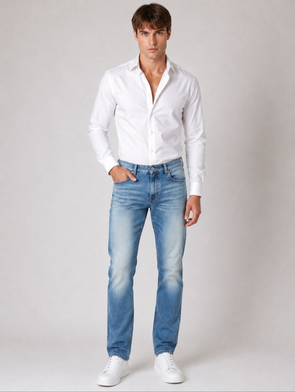 Versace | Authentic  Men’s Luxury Denim Jeans Light Wash Straight Leg Distressed